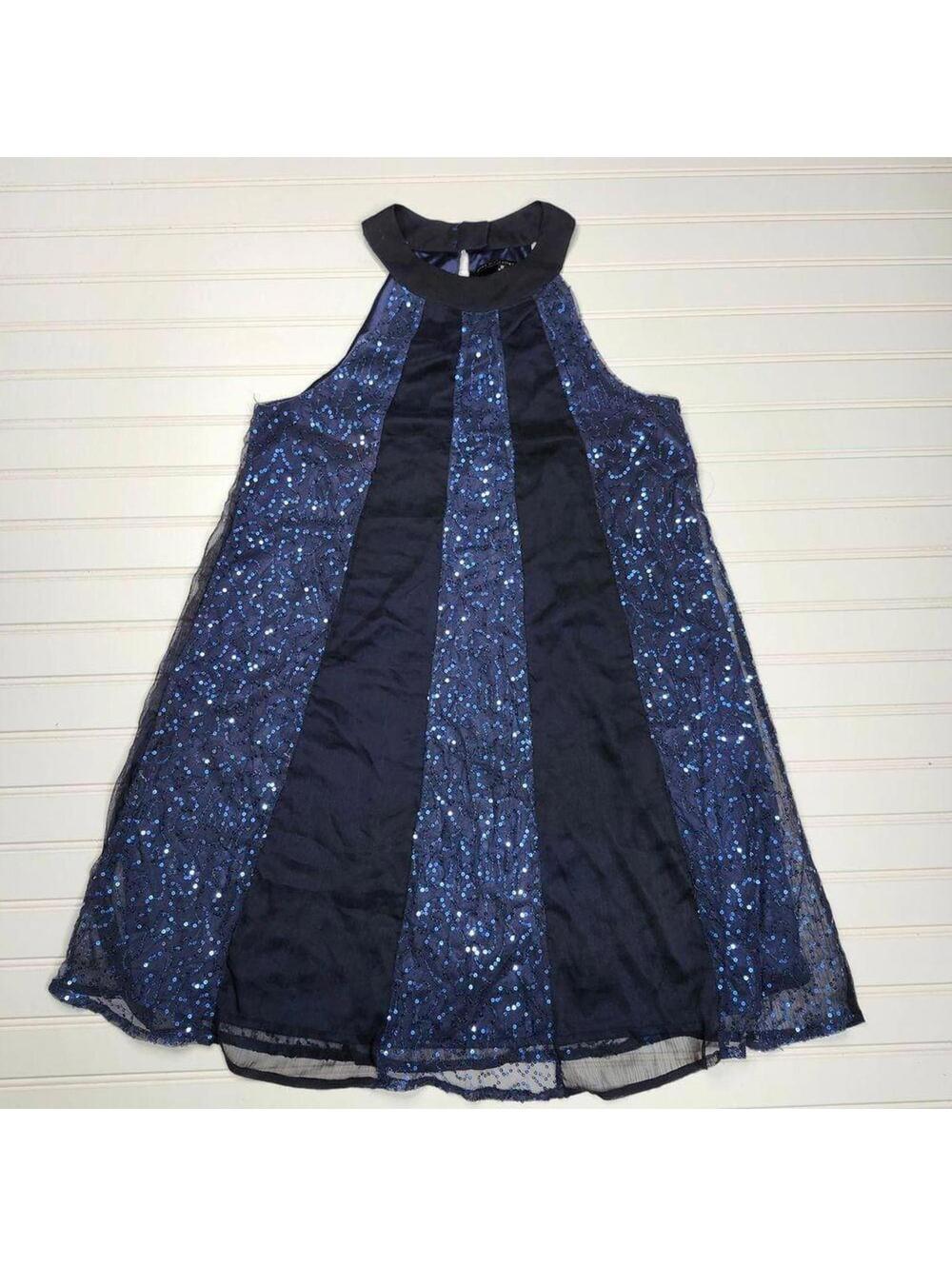 Miss Me Collection Navy Blue Sequin Party Dress with Halter Neck Small